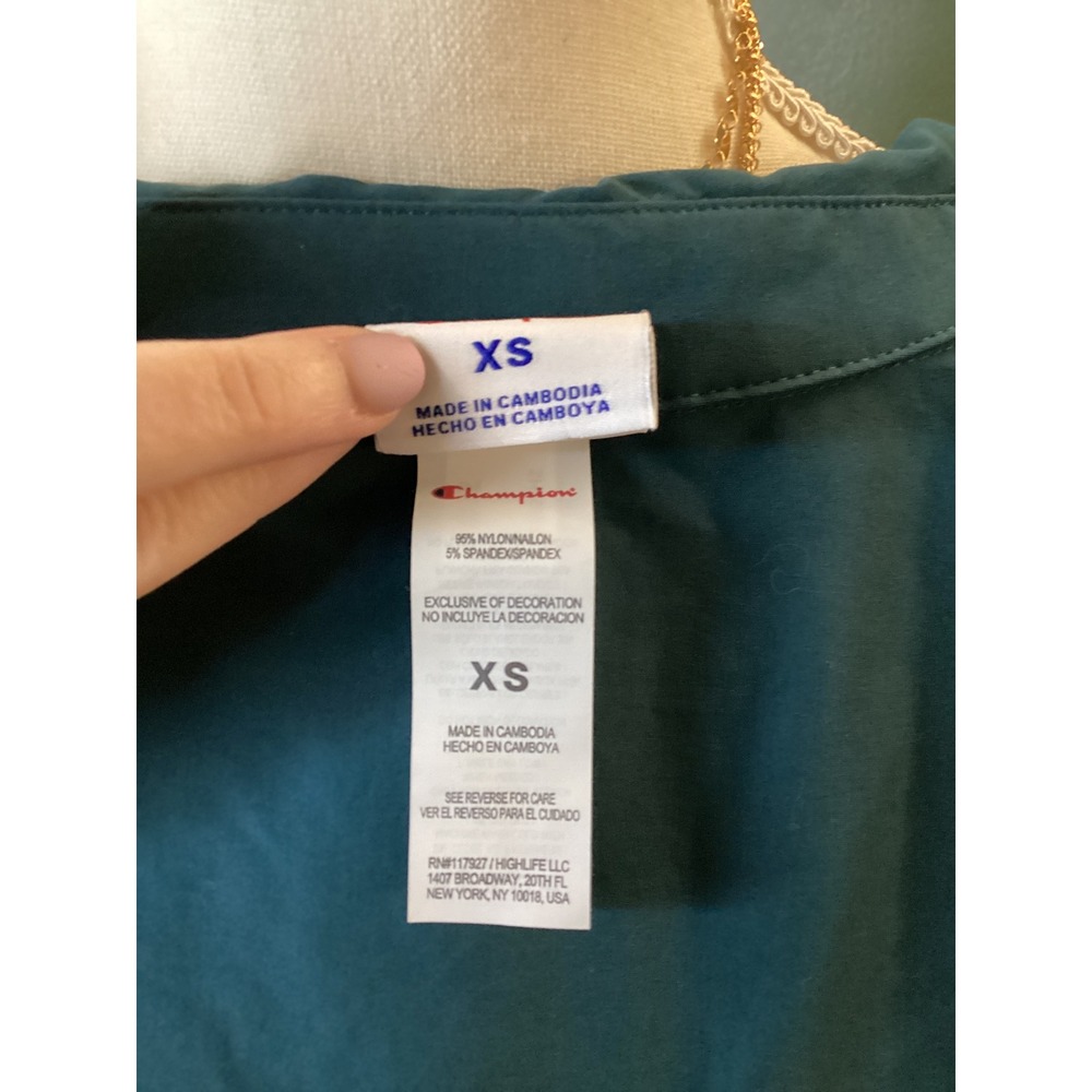 Champion Womens XS Teal Nylon Snap Front Coach Jacket Athletic Apparel Logo - Picture 6 of 7